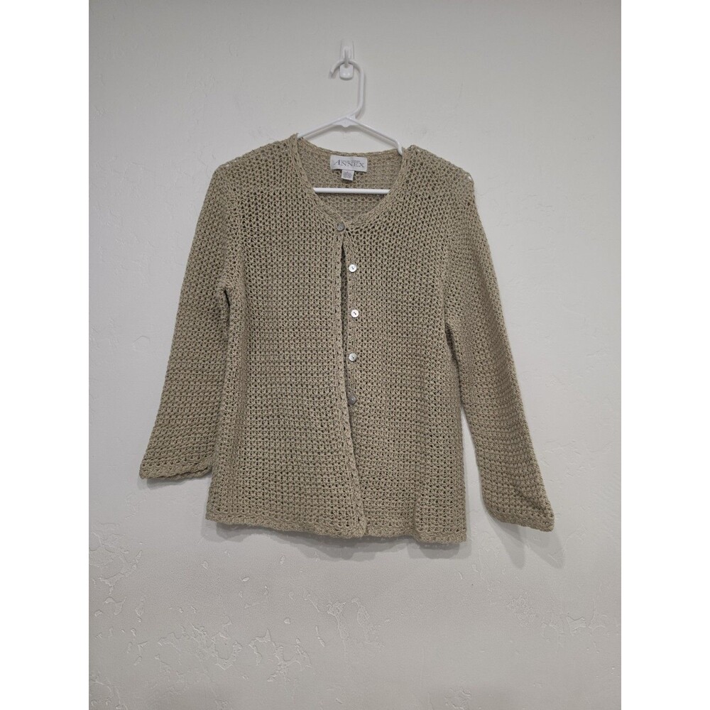 Casual Corner Annex Vintage Crochet Knit Cardigan Women Sz Large Beige Button Up